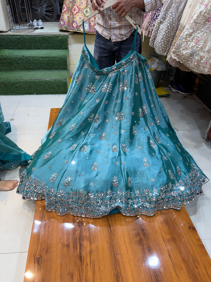 Sky Blue Mirror Work Lehenga