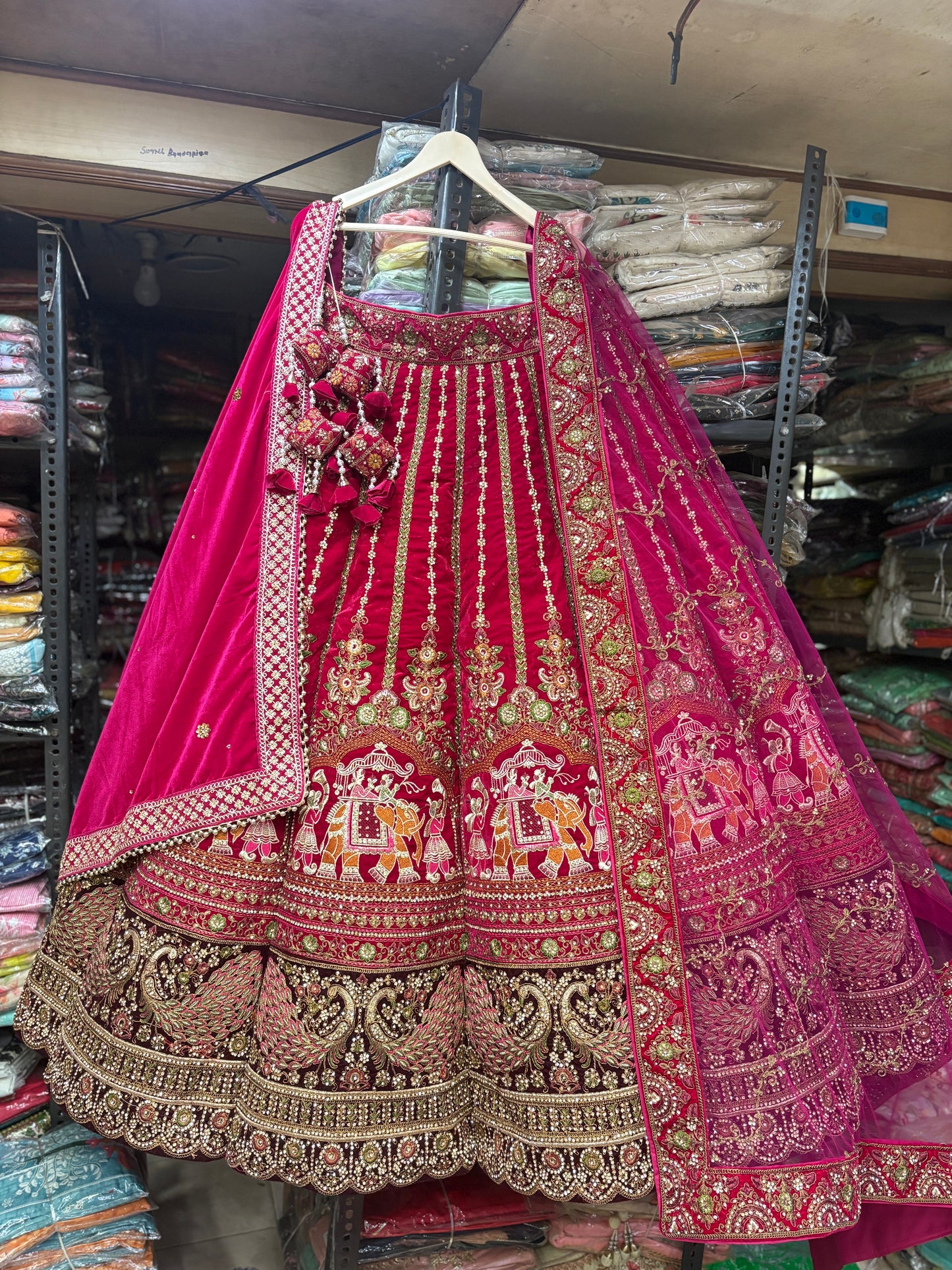 Pleasing Red Rani Pink Doli Barat Ball Bridal Lehenga