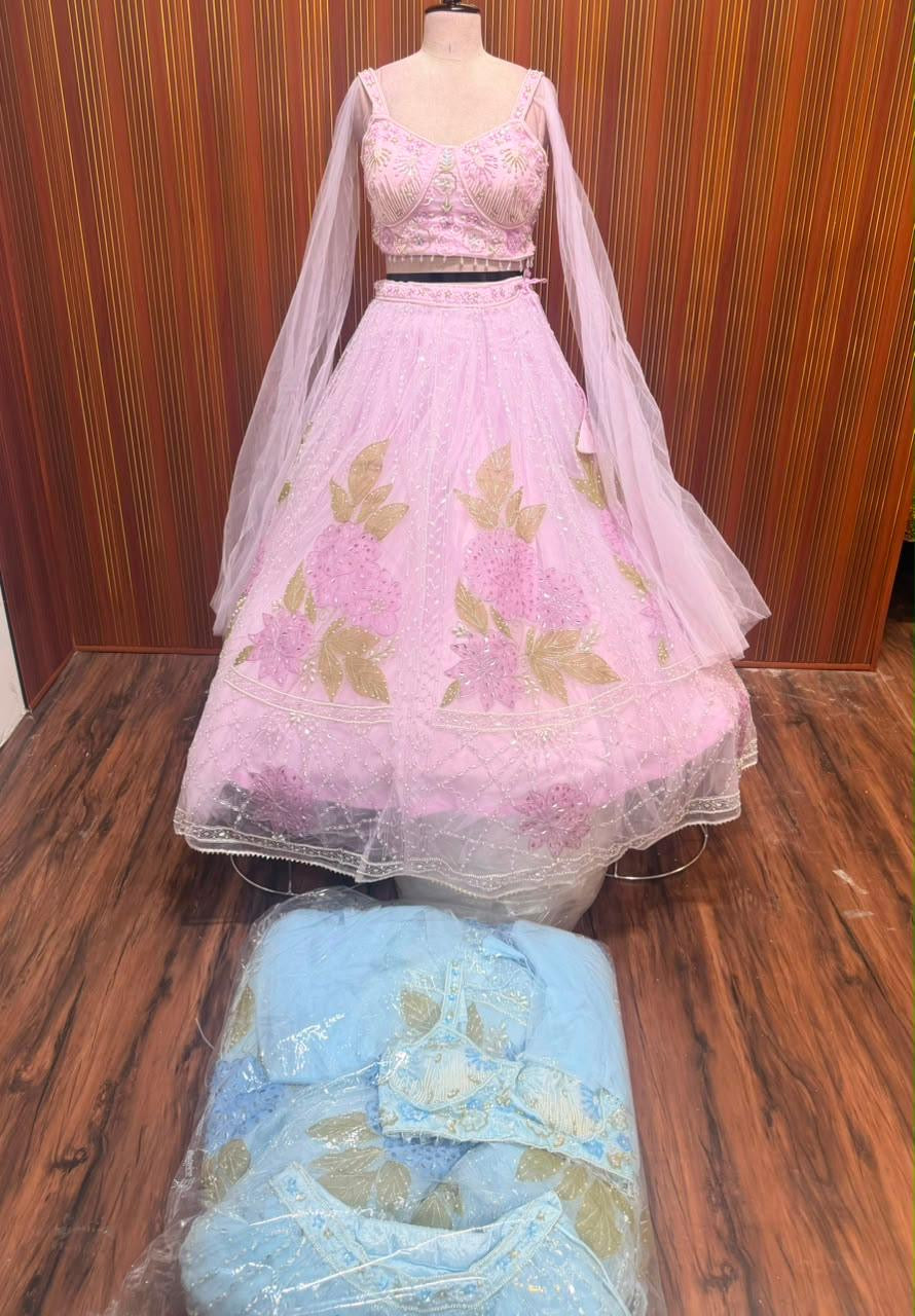 Blue pink crop top Lehenga