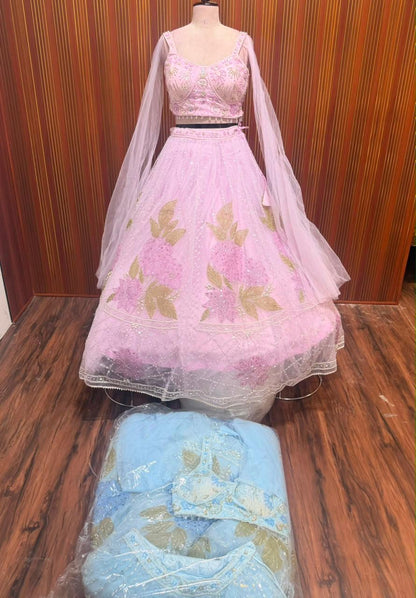 Blue pink crop top Lehenga