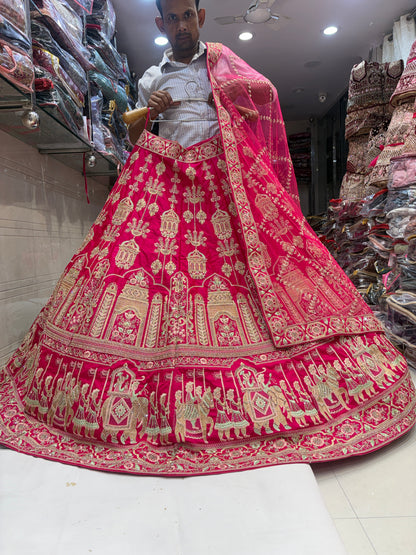 Embellished Rani pink Doli barat Bridal Lehenga