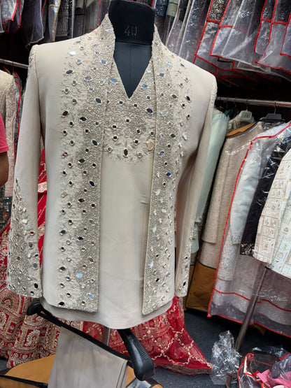 Peach Mirror Work Indo western Mens Wear