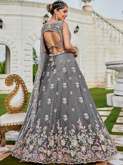 Green- Tissue Fabric Sequins Embroidered Ready to Wear crop top lehenga Choli & Dupatta