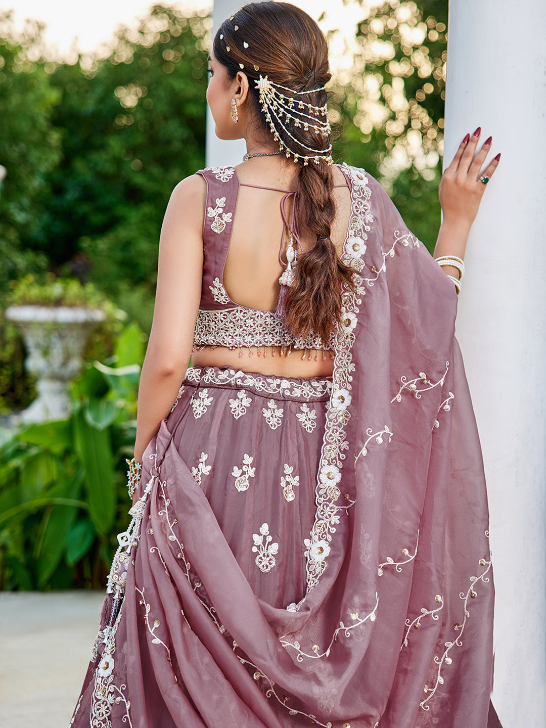 Pink Lavender- Organza Fabric Beads & Sequence Embroidered Ready to Wear crop top lehenga Choli & Dupatta