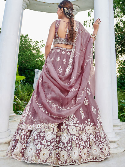 Pink Lavender- Organza Fabric Beads & Sequence Embroidered Ready to Wear crop top lehenga Choli & Dupatta