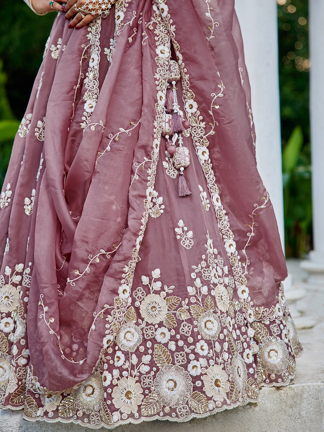 Pink Lavender- Organza Fabric Beads & Sequence Embroidered Ready to Wear crop top lehenga Choli & Dupatta