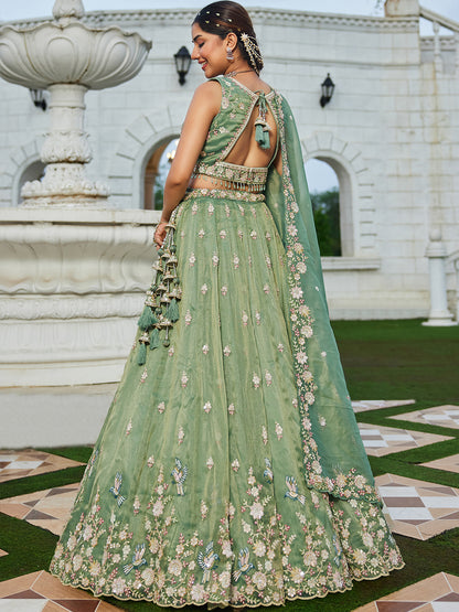 Lavender- Tissue Fabric Beads & Sequence Embroidered Ready to Wear crop top lehenga Choli & Dupatta