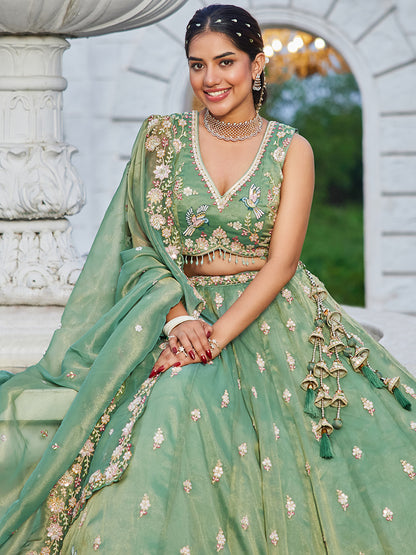 Lavender- Tissue Fabric Beads & Sequence Embroidered Ready to Wear crop top lehenga Choli & Dupatta