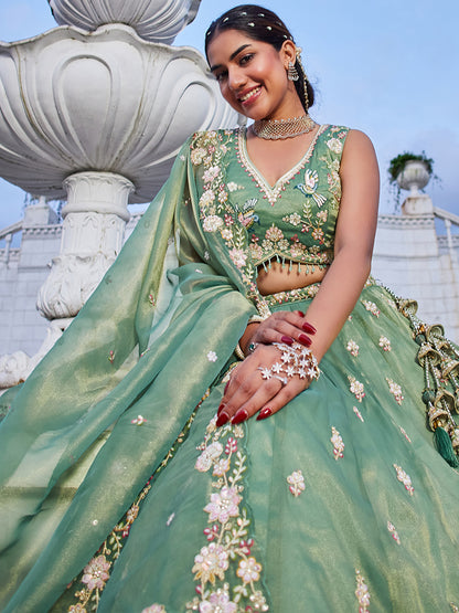 Lavender- Tissue Fabric Beads & Sequence Embroidered Ready to Wear crop top lehenga Choli & Dupatta
