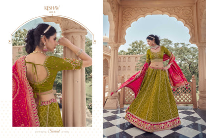 Green Mehendi TISSUE WITH DOLA SILKFABRIC WITH BEAD WORK Lehenga 1164
