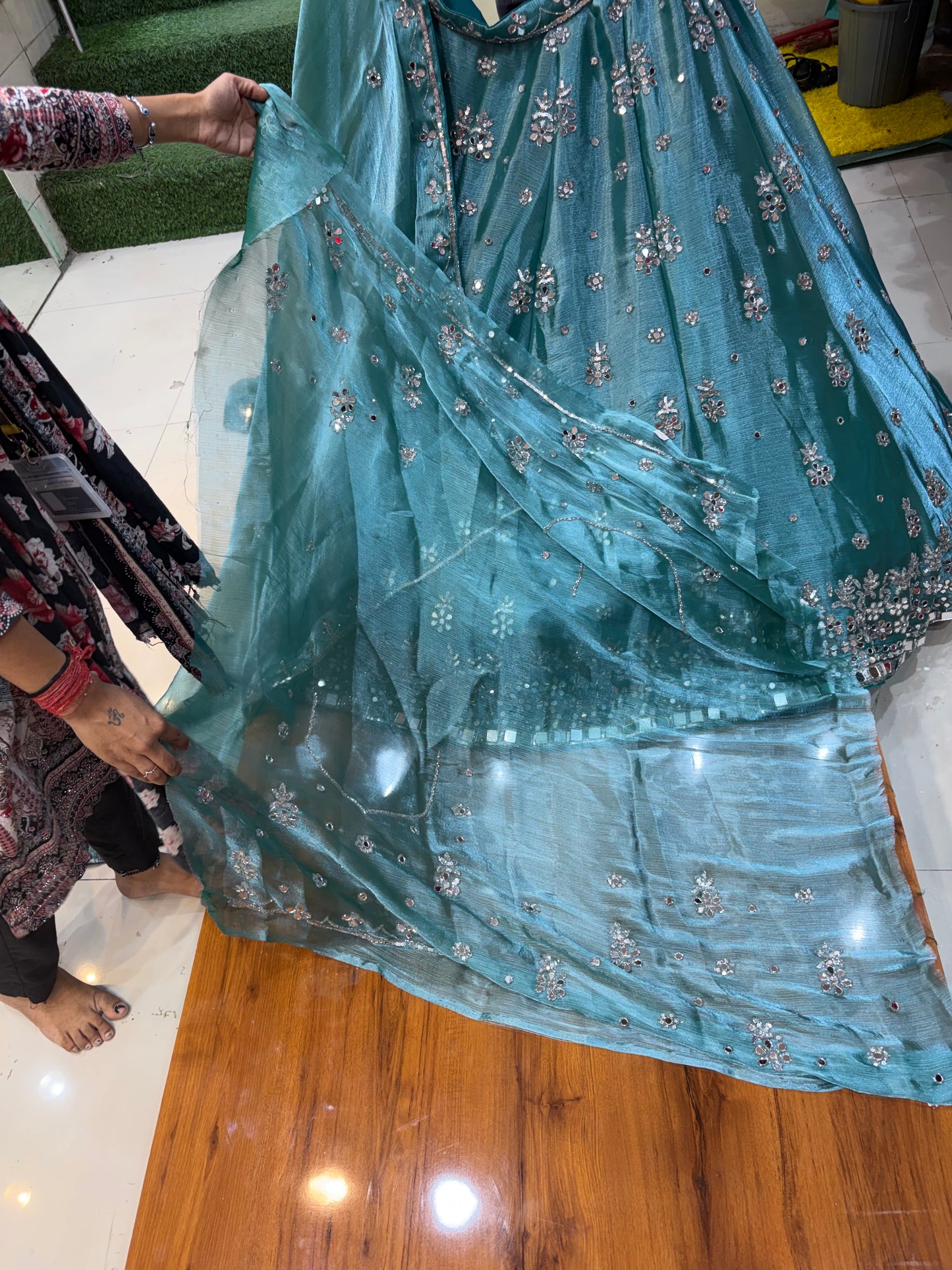 Sky Blue Mirror Work Lehenga
