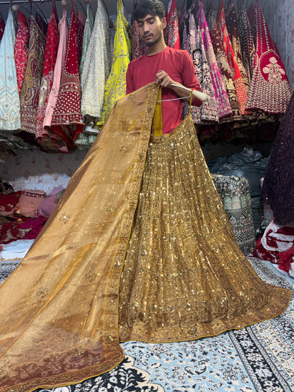 Awesome golden on golden monotone mustard Lehenga