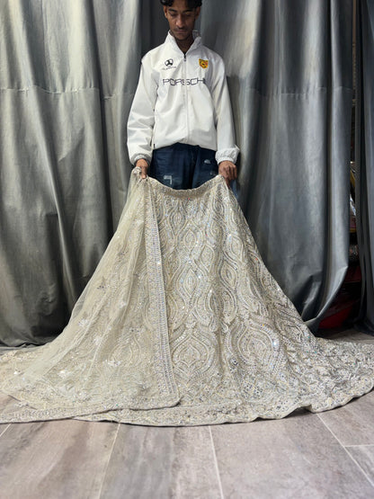 Designer White silver Crop Top Lehenga