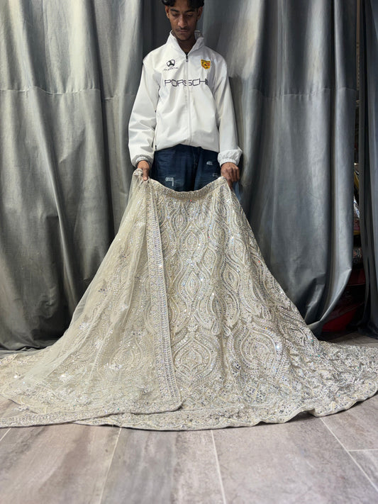 Designer White silver Crop Top Lehenga
