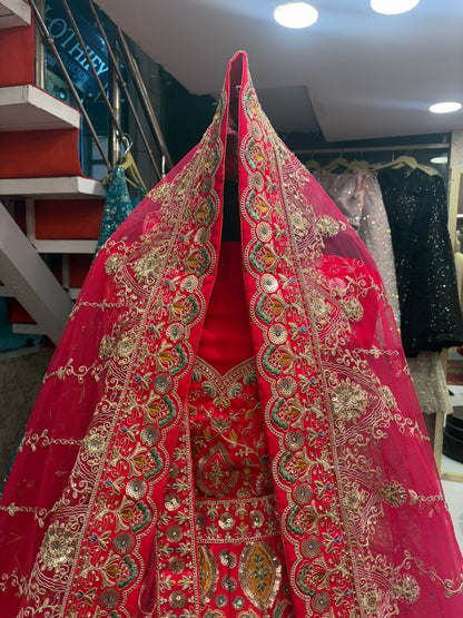 Pretty bridal peacock Lehenga sherwani combo