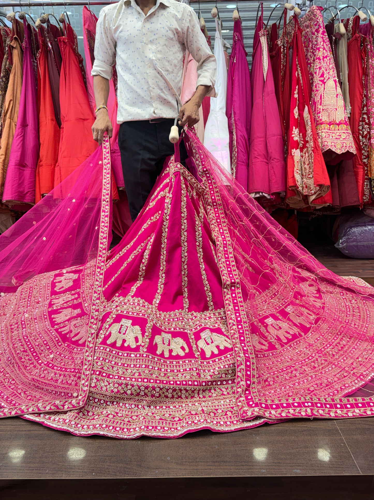 Designer Rani pink Gajraj handwork handmade bridal Lehenga