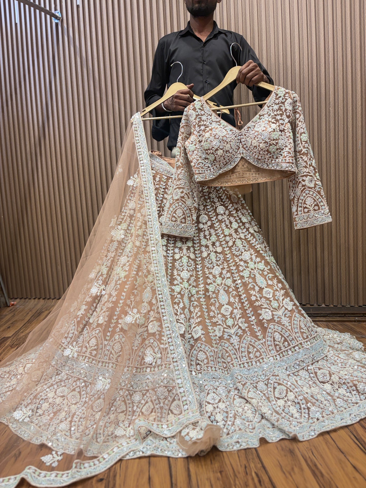 Elegant peach crop top Lehenga