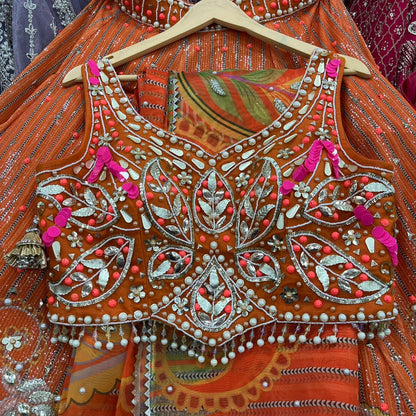 Rust orange PDP Crop Top Lehenga