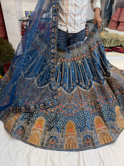 Heavy Jhumka Blue Lehenga