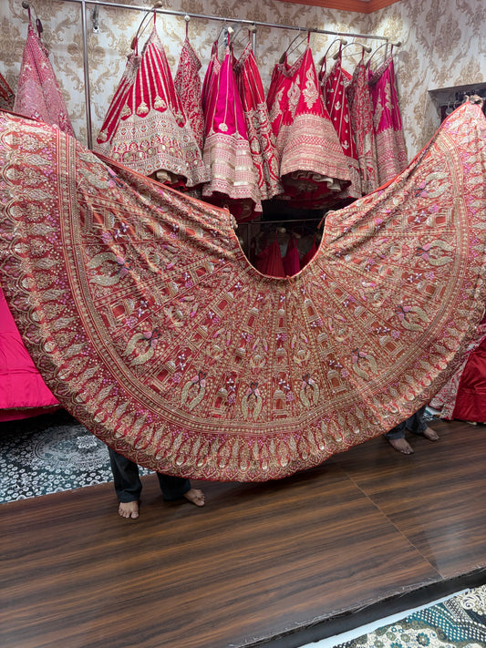 Orange Pink Peacock Bridal Lehenga