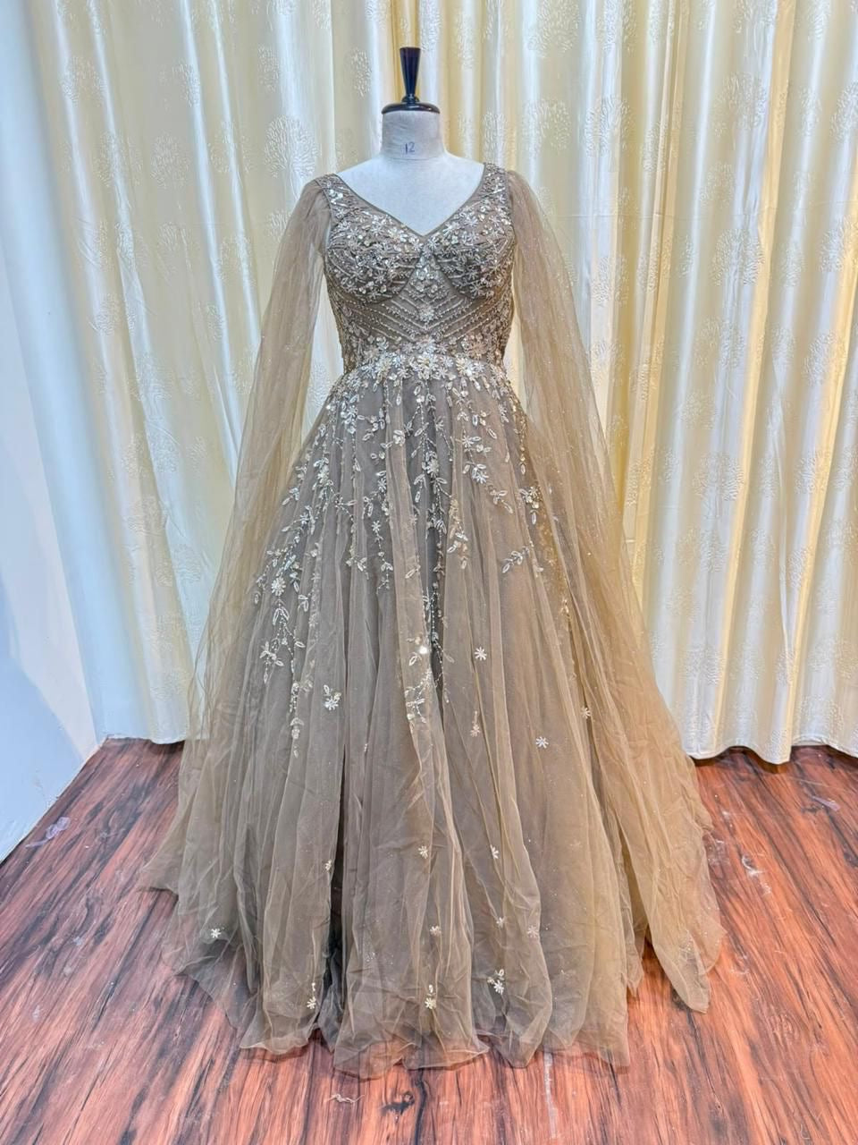 Baby pink brown mint green golden gown Lehenga