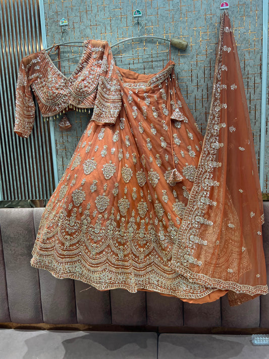 Orange Crop Top Lehenga