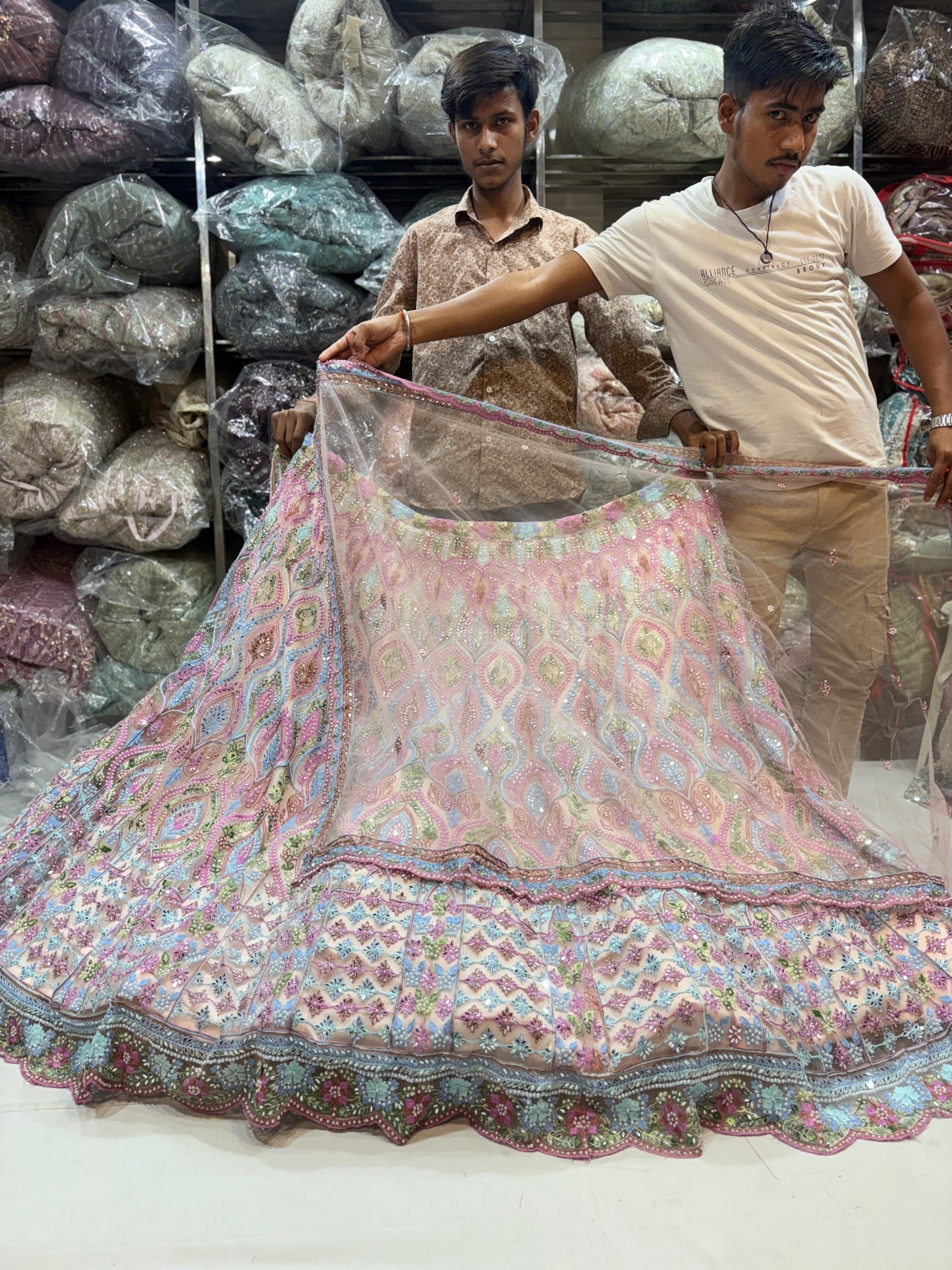 Engaging cream pink Lehenga