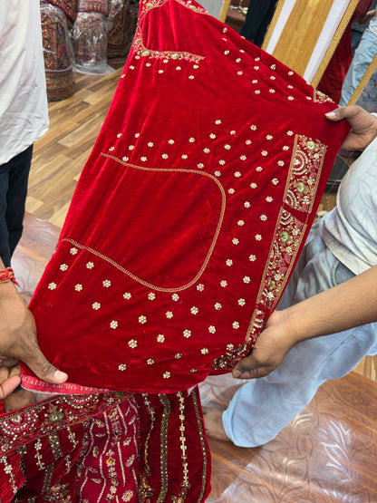 Maroon Pink Red Multikali Ball Bridal Lehenga
