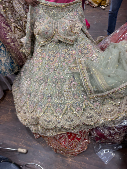 Engaging green peacock crop top Lehenga 16 kali