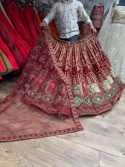 Maroon Gajraj Ball Bridal Lehenga
