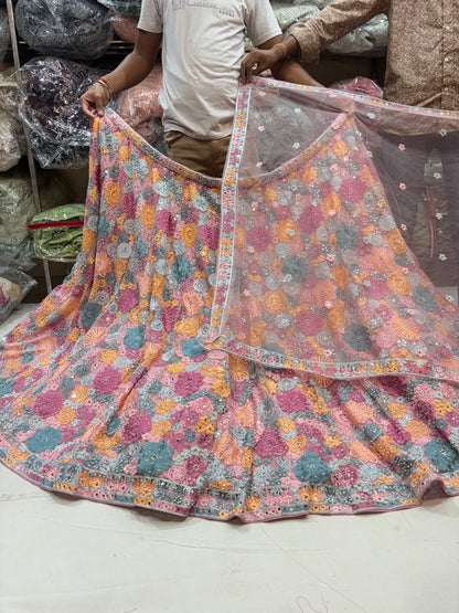 Something different pink floral Lehenga