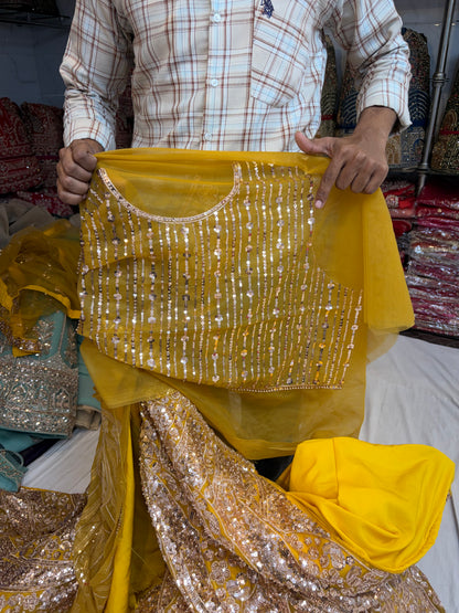 Yellow Haldi Mehendi Designer Lehenga