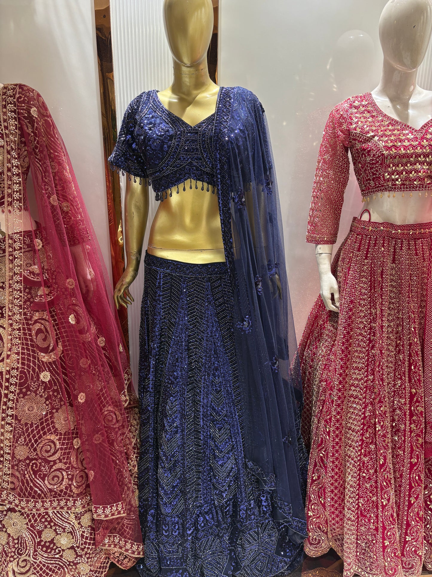 Awesome Navy blue on blue monotone crop top Lehenga