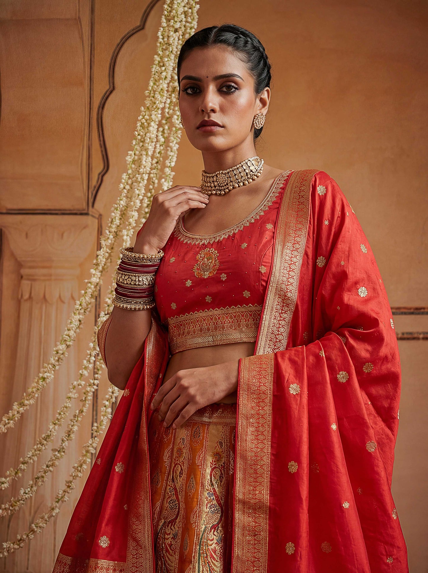 Premium Peach Banarasi Silk Fabric Lehenga 1274 - Shopping World