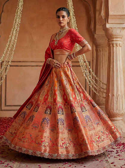 Premium Peach Banarasi Silk Fabric Lehenga 1274 - Shopping World
