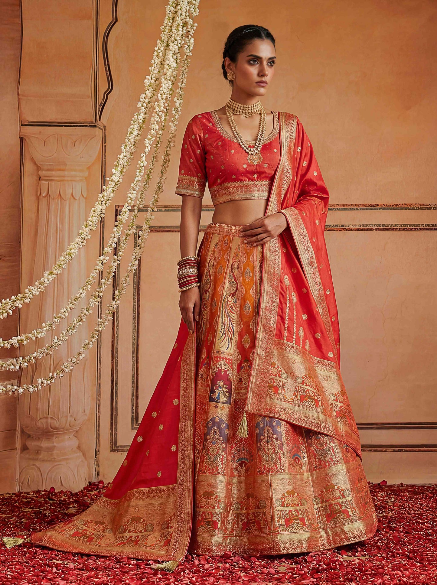 Premium Peach Banarasi Silk Fabric Lehenga 1274 - Shopping World