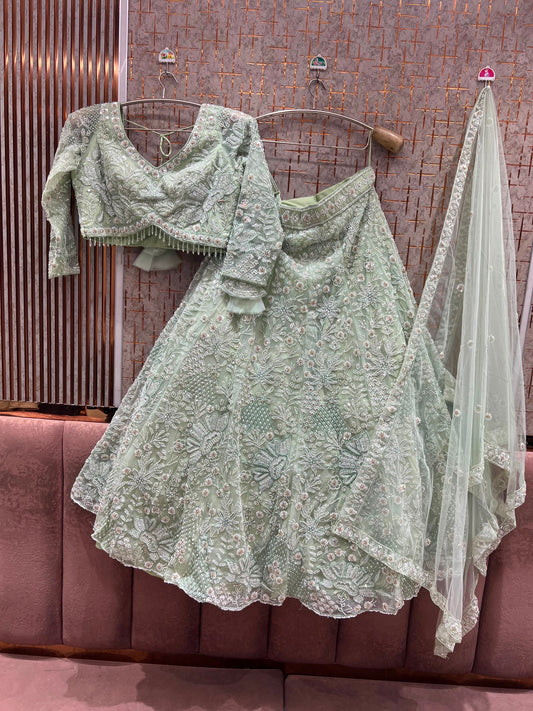 Green on Green Monotone Crop Top Lehenga