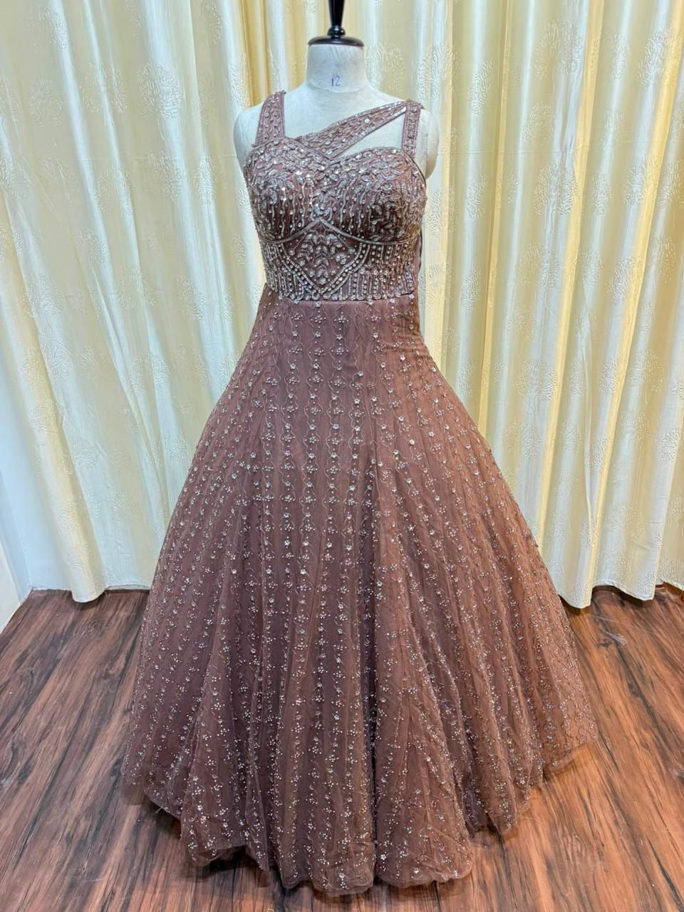 Baby pink brown mint green golden gown Lehenga