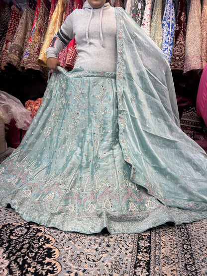 Glamorous Blue Mirror work Lehenga