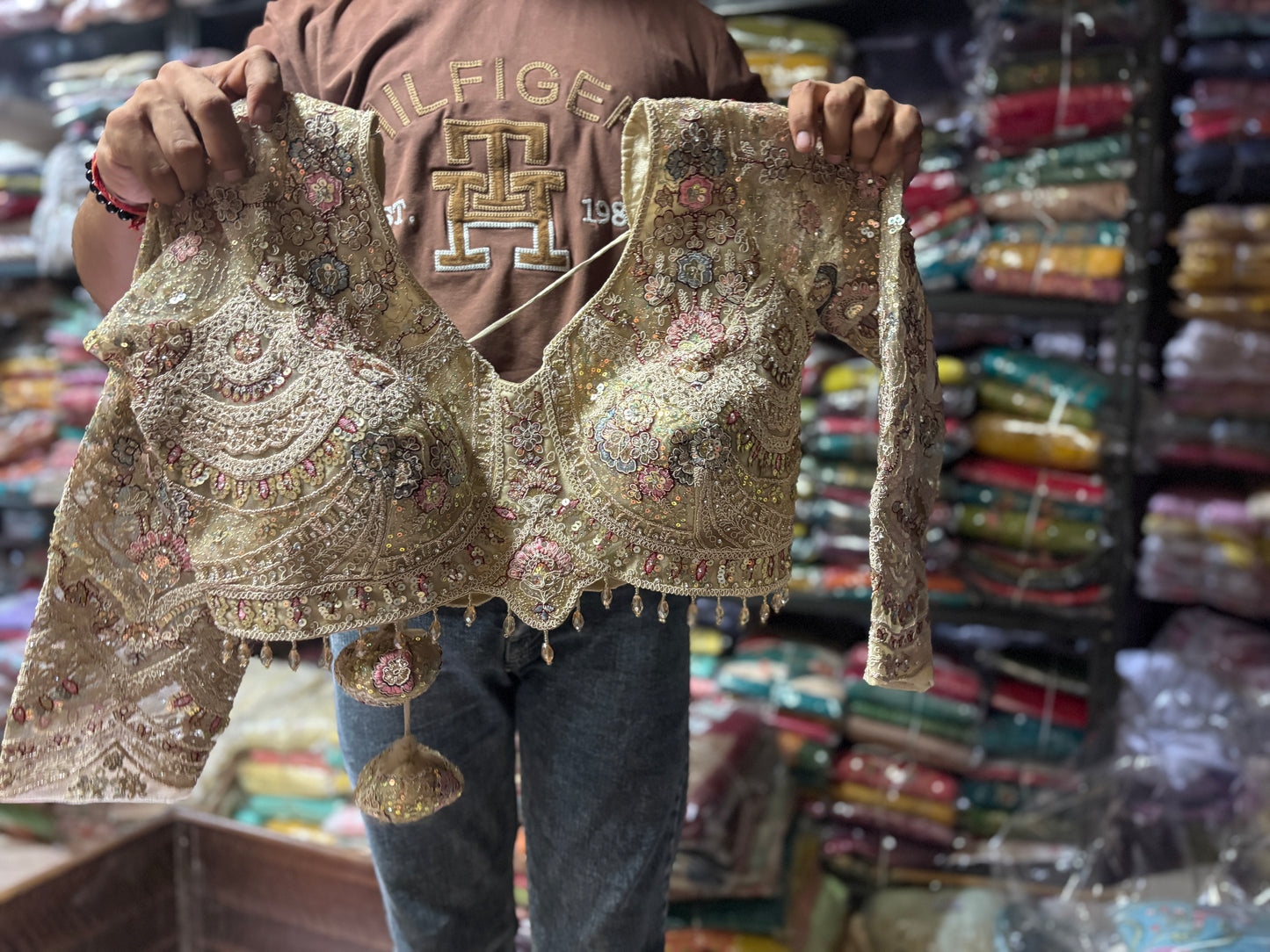 Designer golden peacock crop top Lehenga