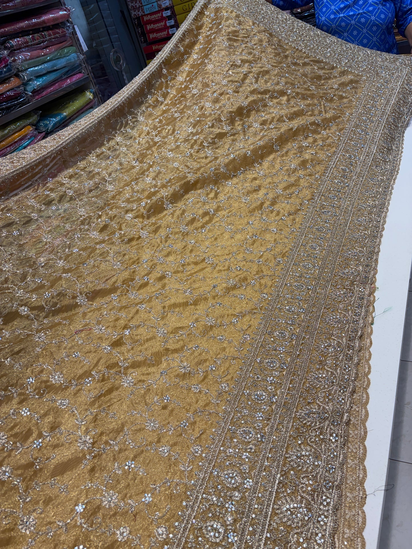 Embellished yellow haldi mehendi saree