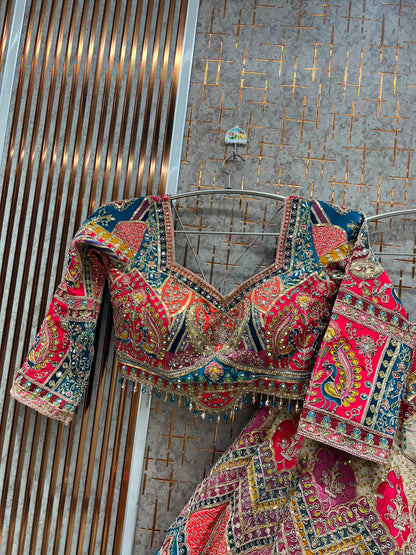 Peach Pink Crop Top Lehenga