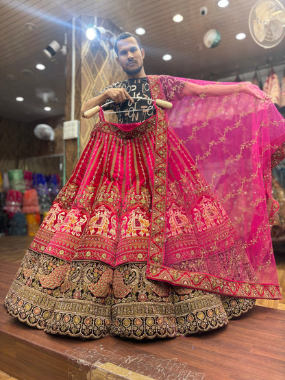 Pleasing Red Rani Pink Doli Barat Ball Bridal Lehenga