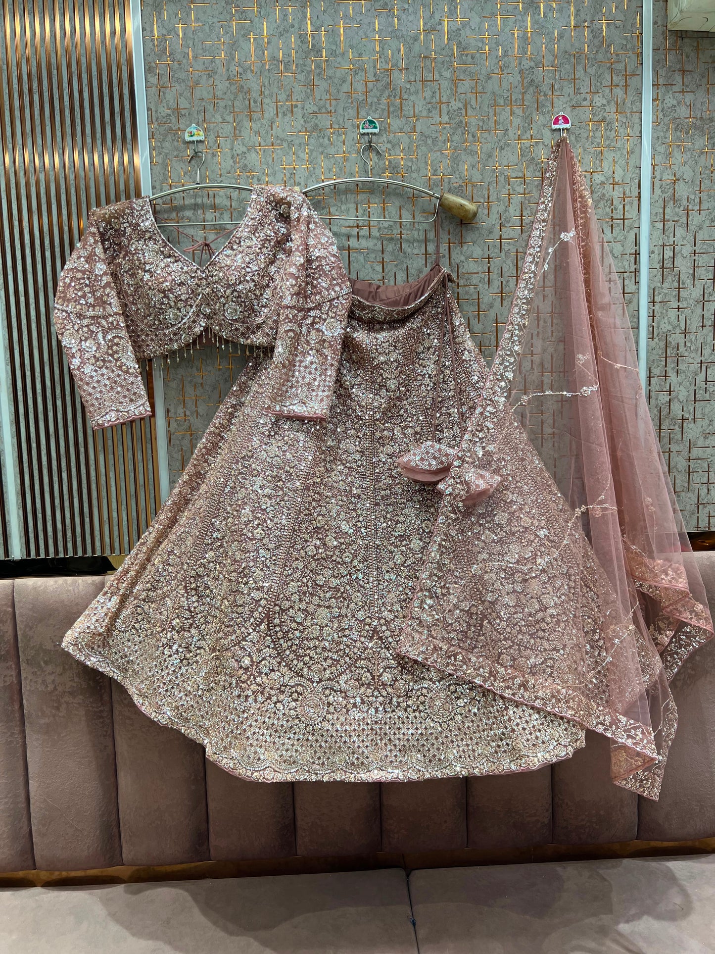 Bright baby pink Crop top Lehenga