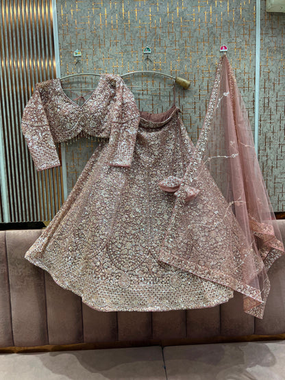 Bright baby pink Crop top Lehenga