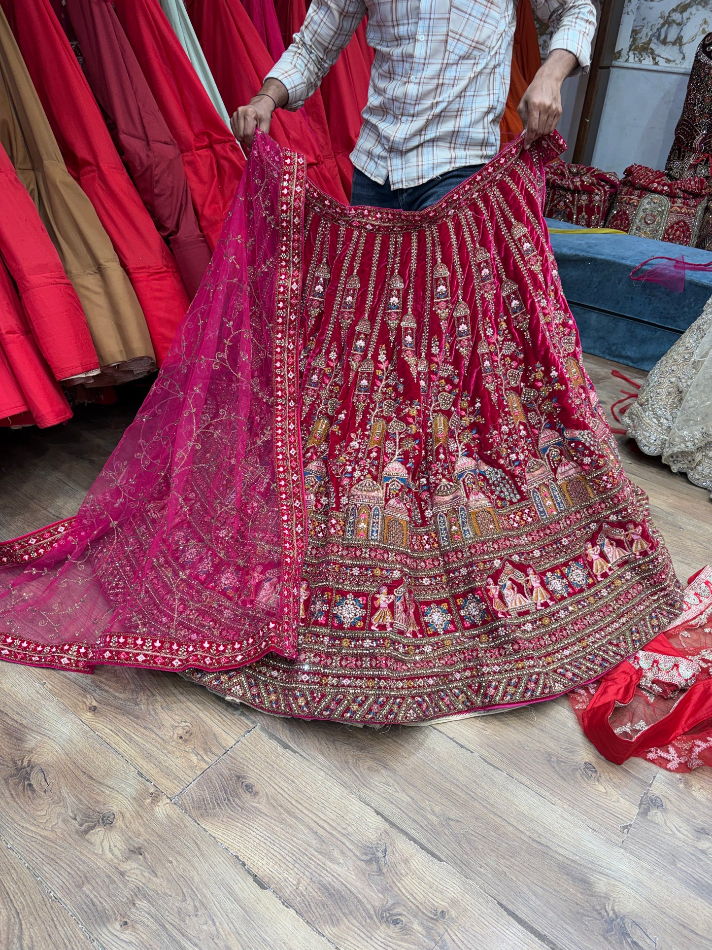 Cherry Red Peacock Doli Barat Bridal Lehenga