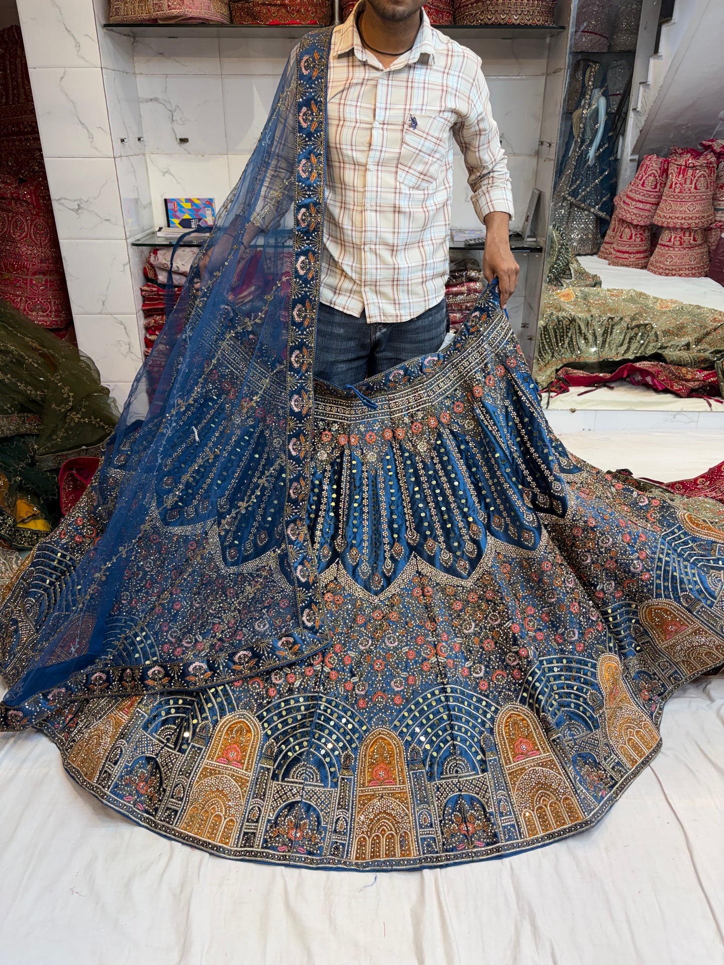 Heavy Jhumka Blue Lehenga