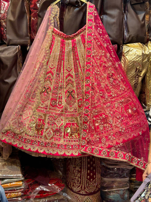 Beautiful Handwork Double Dupatta Pink lehenga - Shopping World