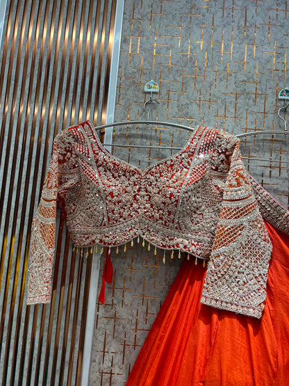 Rust Orange Designer Crop Top Lehenga