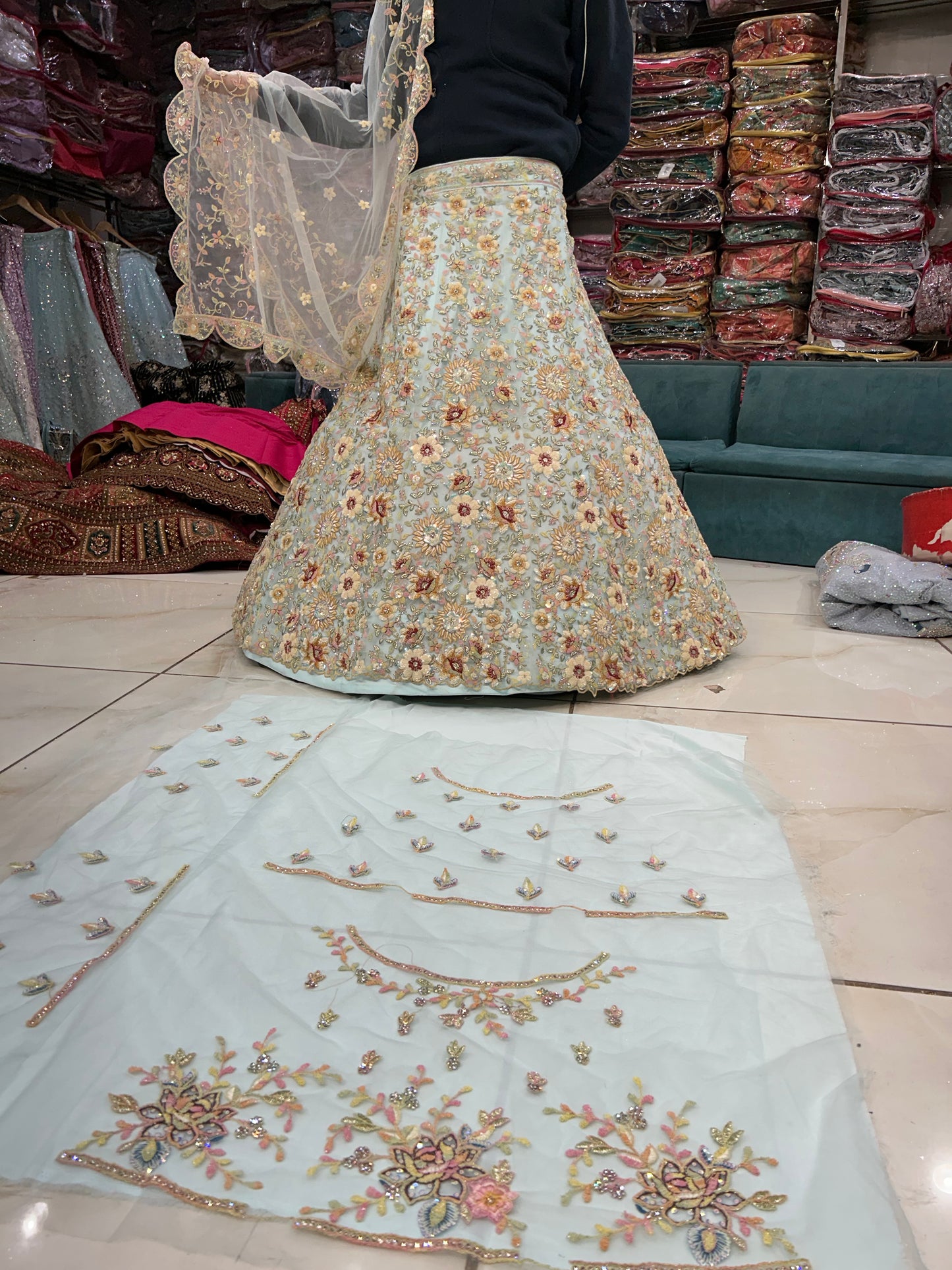 Amazing blue floral flower  lehenga